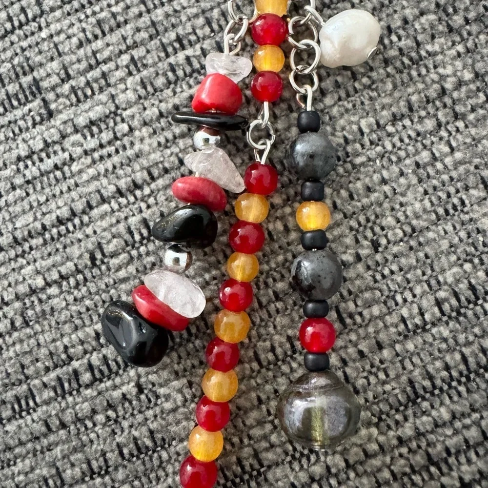 KC Chiefs Football Themed Beaded Bag Charm Keychain Silver Tones and Real Pearl